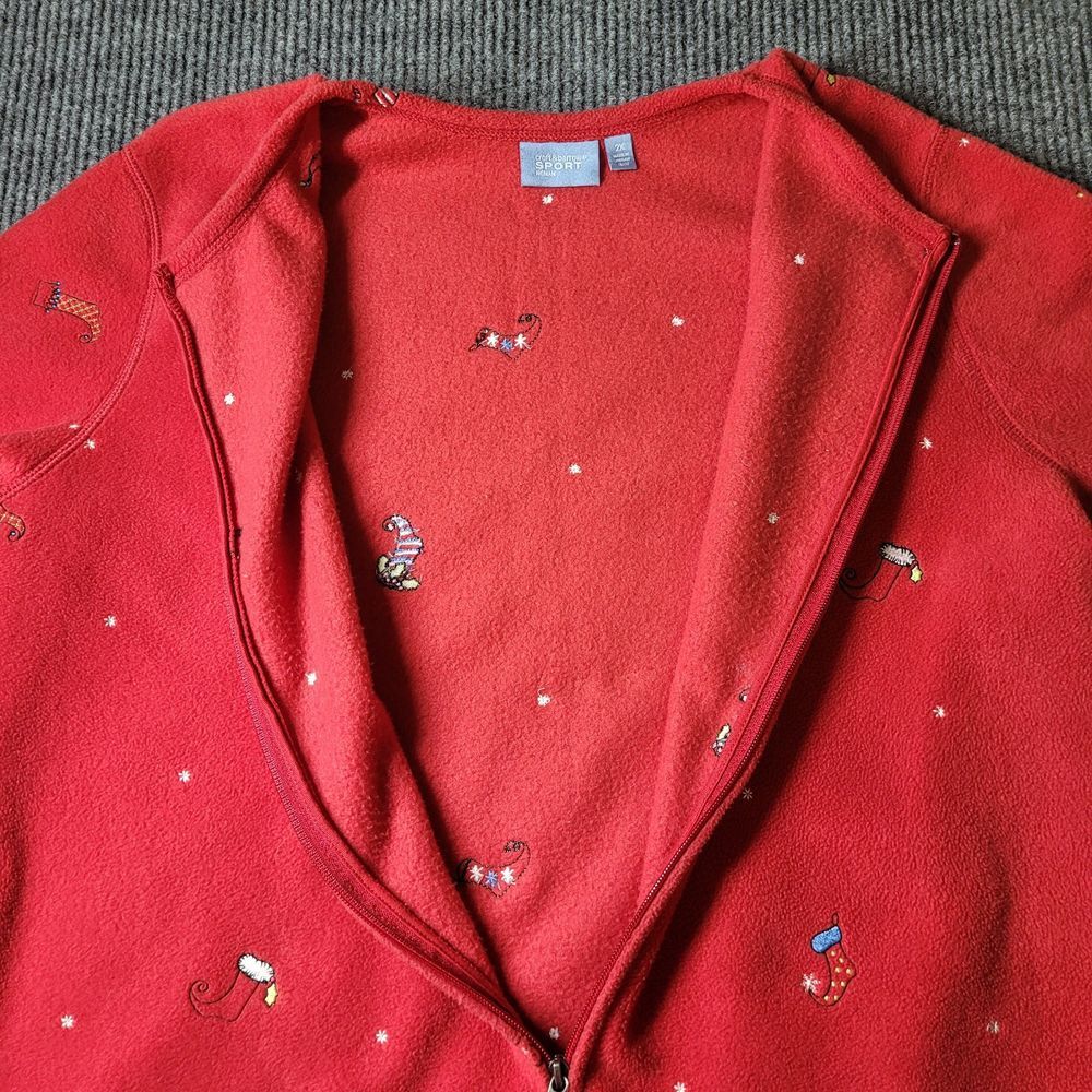 C&B Sport by Croft and Barrow Embroidered Stockings Fleece Zip Sweater 2X - Picture 5 of 8